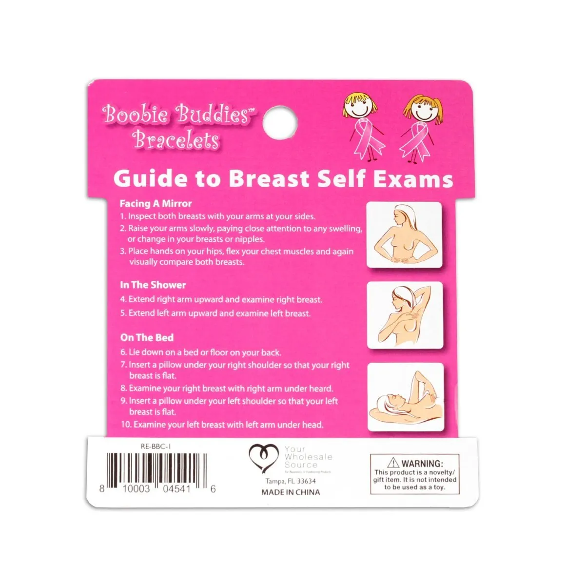 12 Boobie Buddies Hot Pink Silicone Bracelet Wristbands on Peg Cards