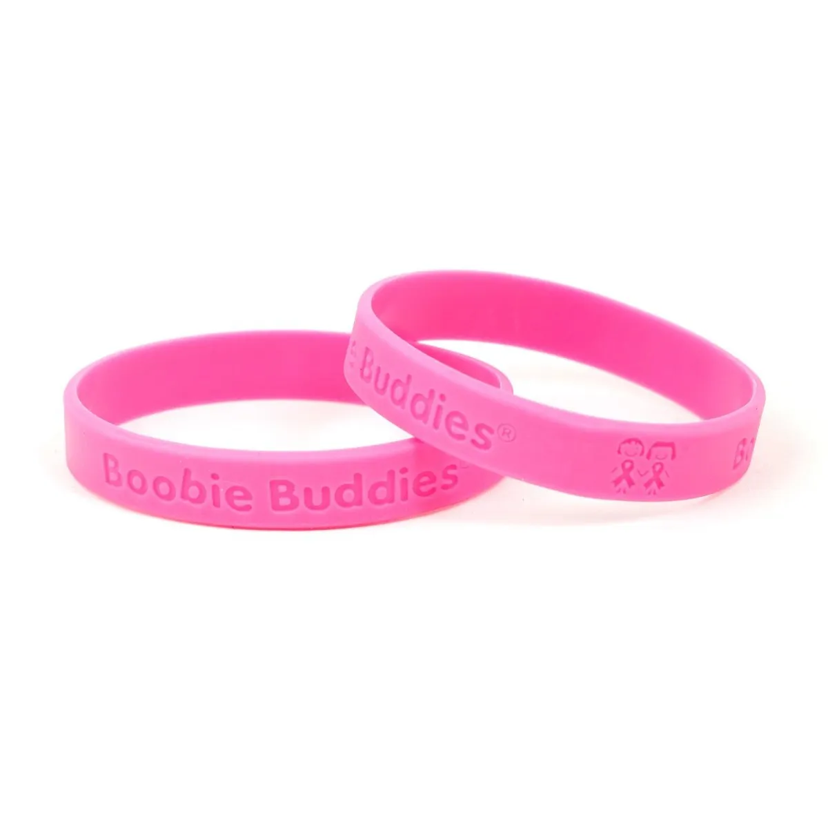 12 Boobie Buddies Hot Pink Silicone Bracelet Wristbands on Peg Cards