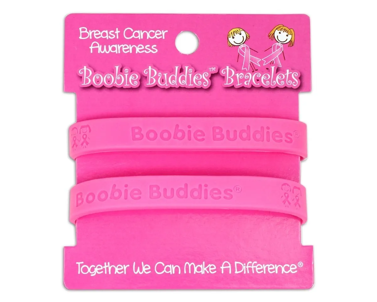 12 Boobie Buddies Hot Pink Silicone Bracelet Wristbands on Peg Cards