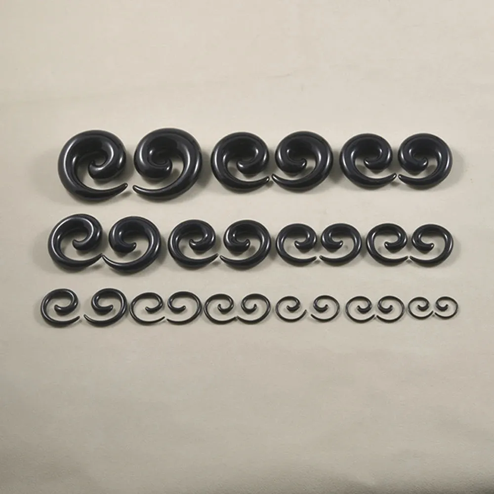 1Pair Acrylic Black Ear Spiral Expander Ear Plugs Spiral Ear-Piercing Stretcher Body Jewelry 1.2mm-24mm Piercing Jewelry