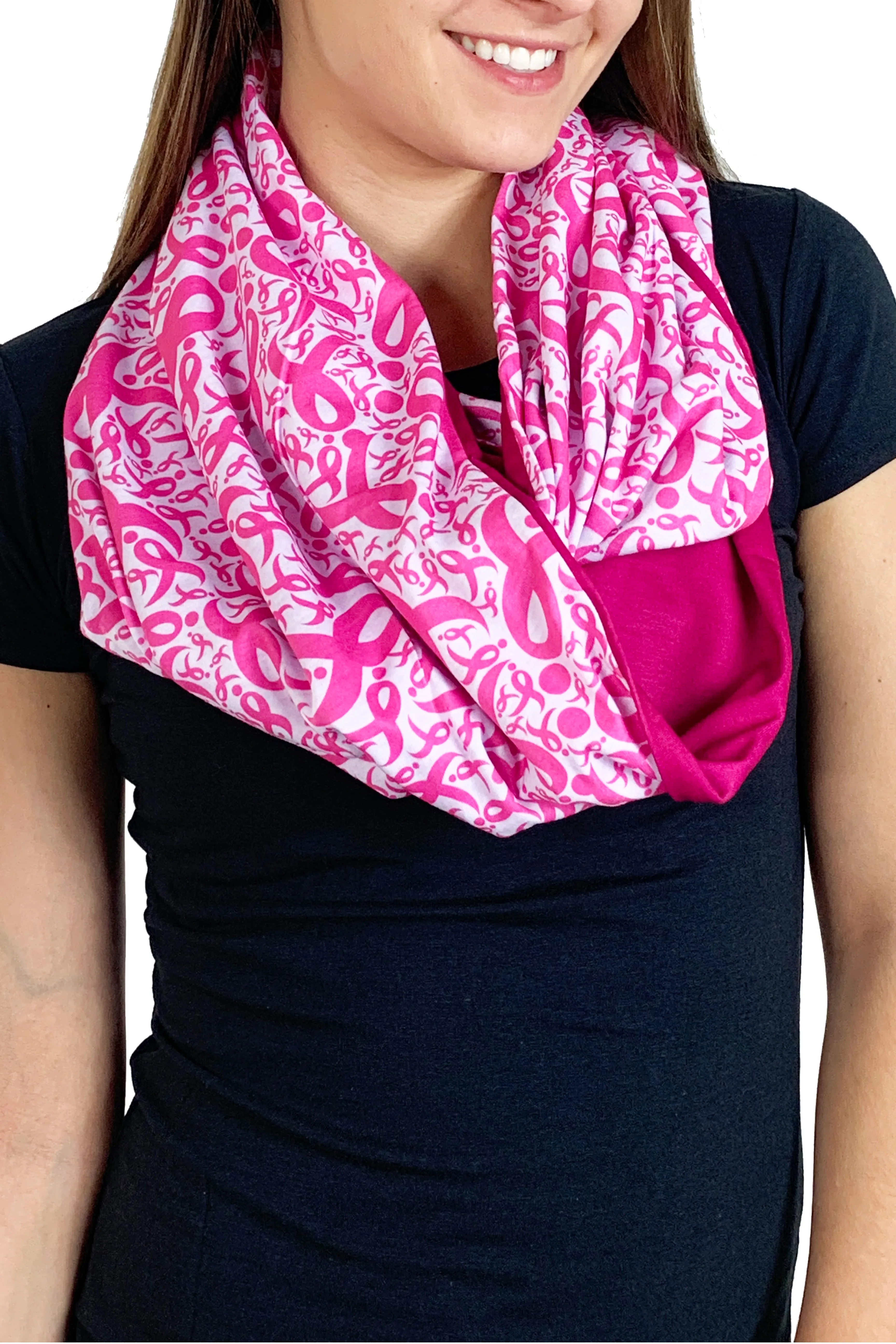 3009 - Komen Columbus Pink Ribbon Pocket Infinity Scarf/Pink