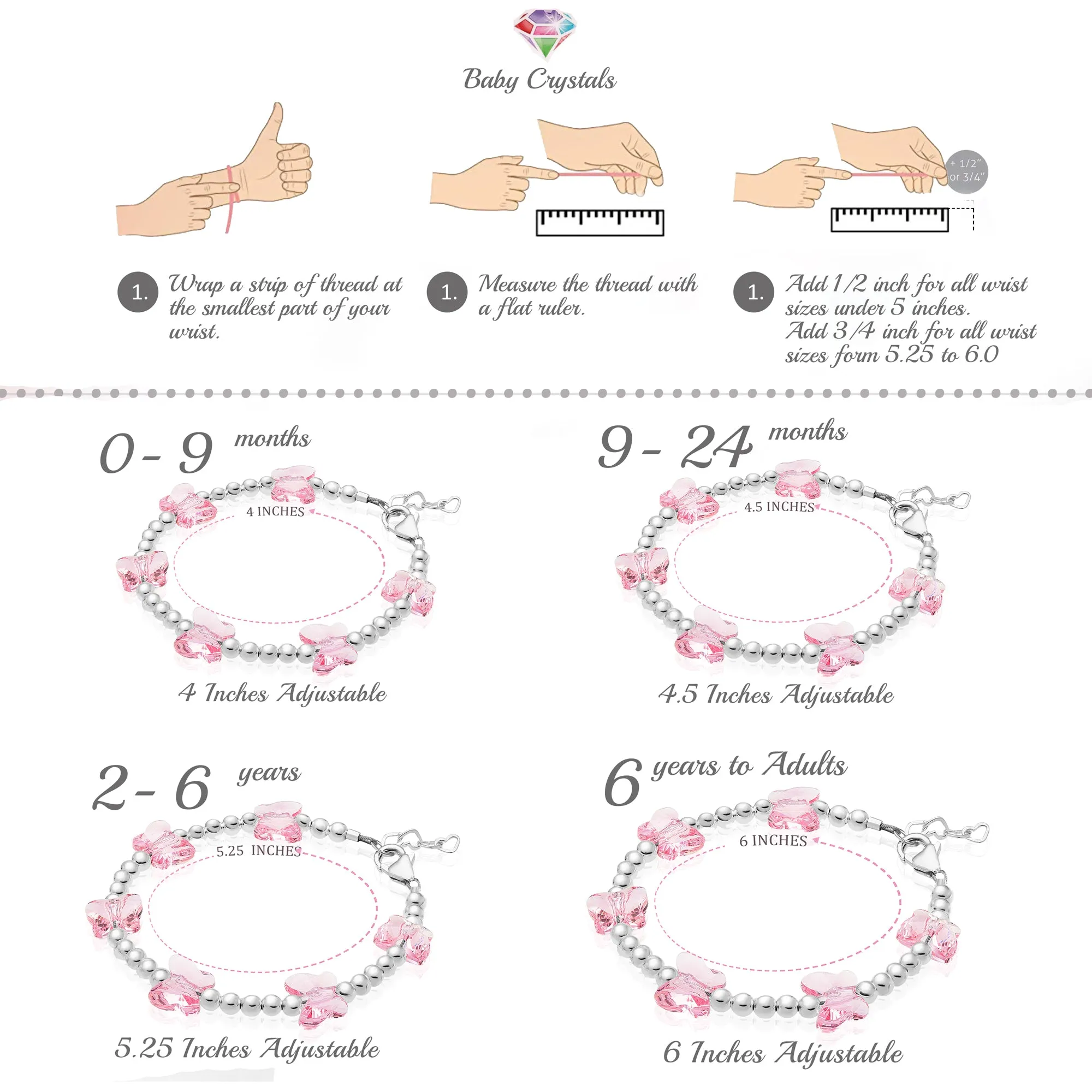 8 MM Pink Crystals Butterfly Bracelet for girls