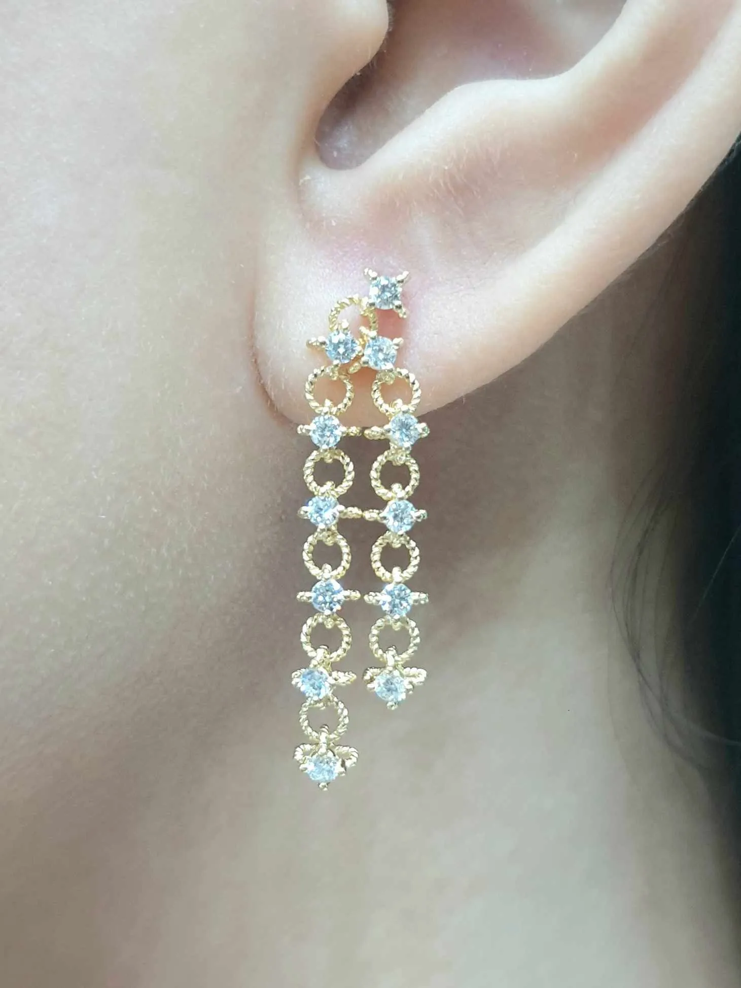 #BA49 | Golden Charm Knot Drop Dangling Diamond Earrings 18kt