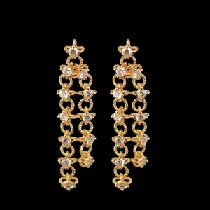 #BA49 | Golden Charm Knot Drop Dangling Diamond Earrings 18kt