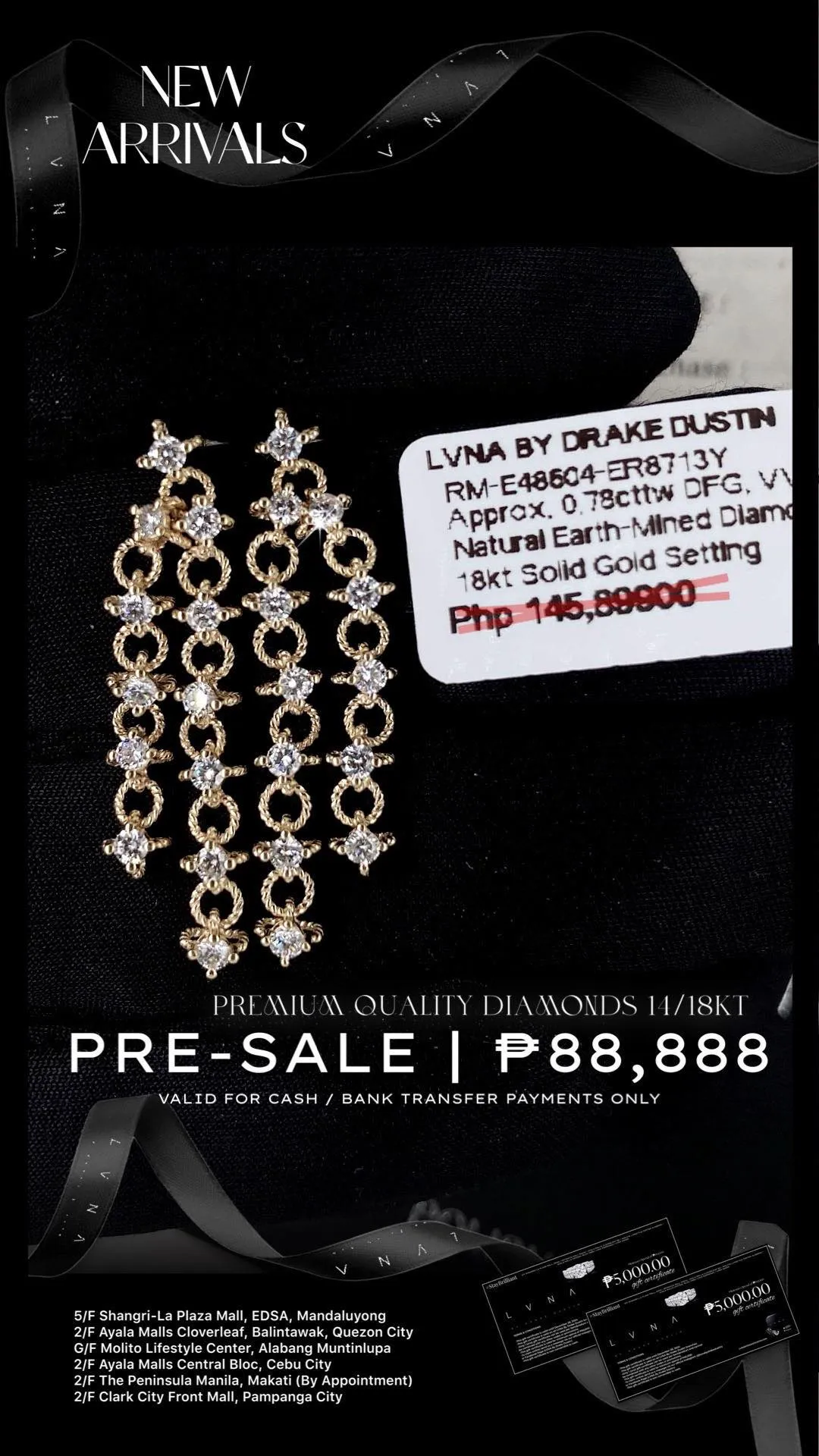 #BA49 | Golden Charm Knot Drop Dangling Diamond Earrings 18kt