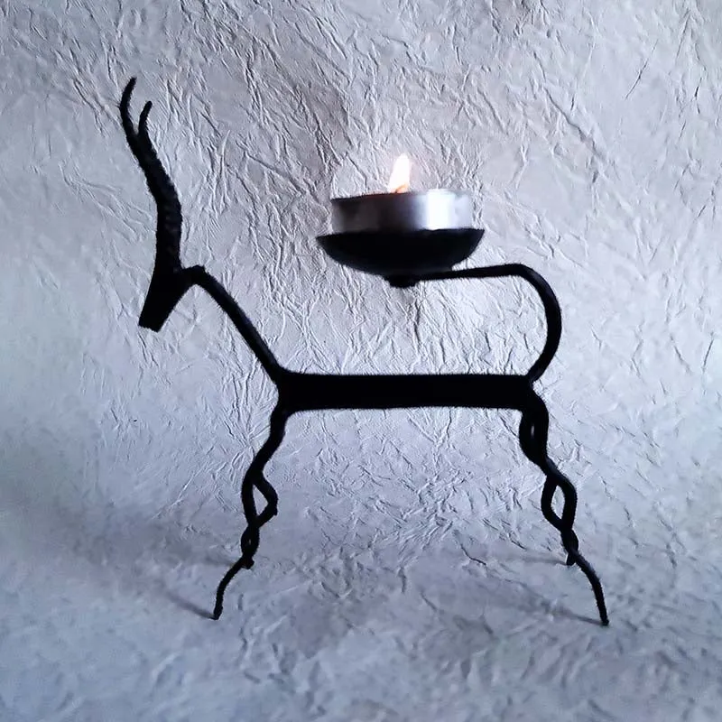 Bastar Handmade Wrought Iron Deer Tealight Holder (Set of 2)