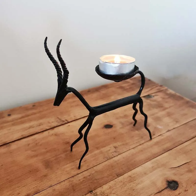 Bastar Handmade Wrought Iron Deer Tealight Holder (Set of 2)