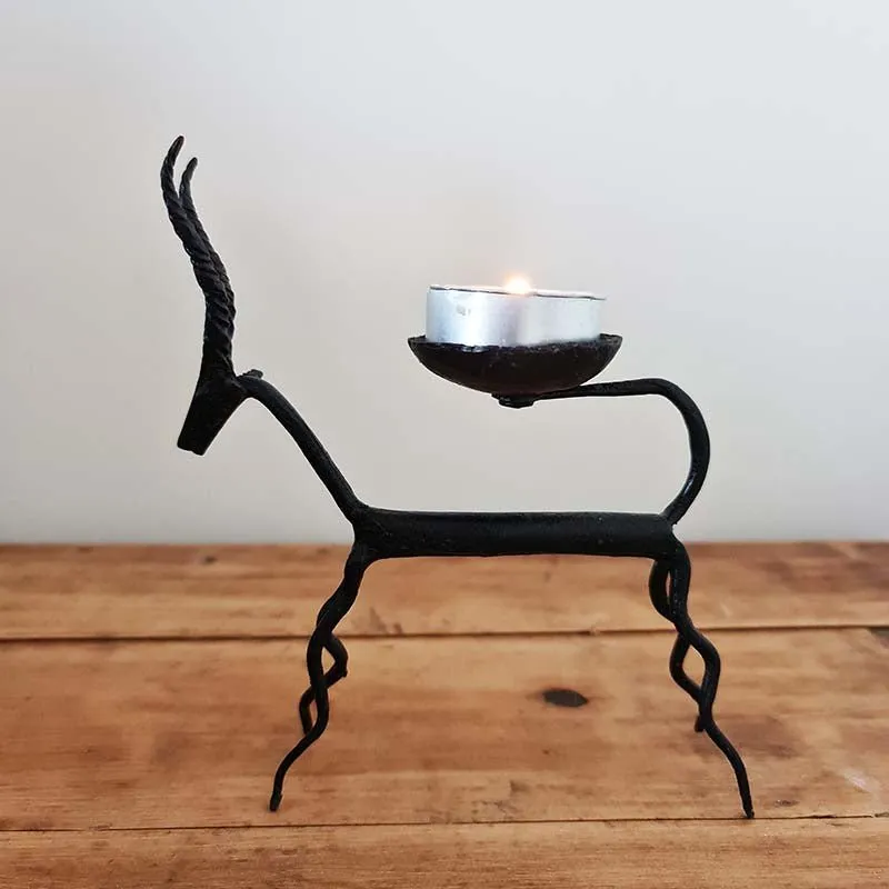 Bastar Handmade Wrought Iron Deer Tealight Holder (Set of 2)