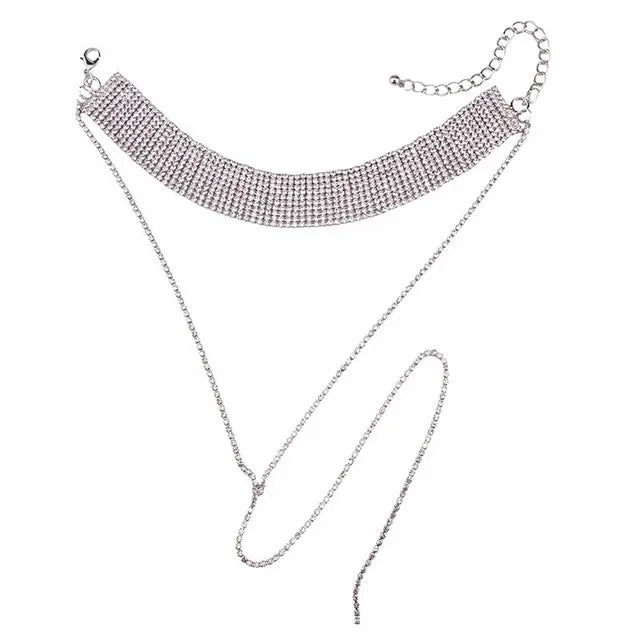Best lady 2017 Rhinestone Choker Crystal Gem Luxury Collar Chokers Necklace Women Chunky Maxi Statement Necklace Jewelry  4357