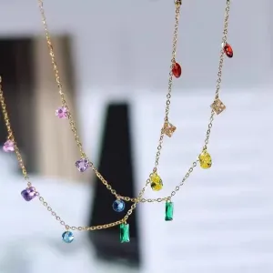 Bohemia Colorful Stainless Steel Cubic Zircon Bracelet Necklace Jewelry Set