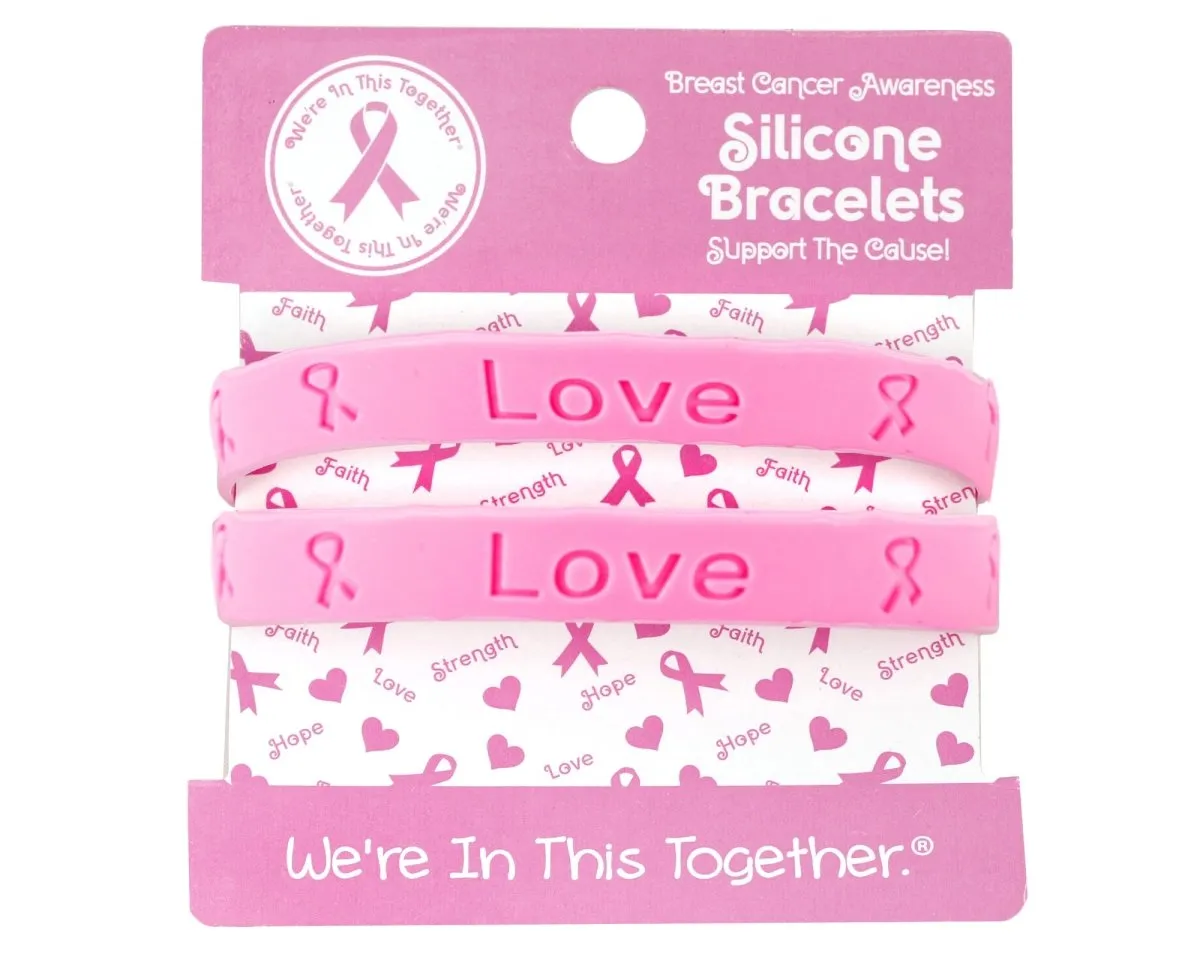 Breast Cancer Awareness Pink Ribbon Silicone Bracelet Counter Display (12 Cards)