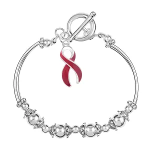 Burgundy Ribbon Awareness Charm Partial Beaded Bracelets