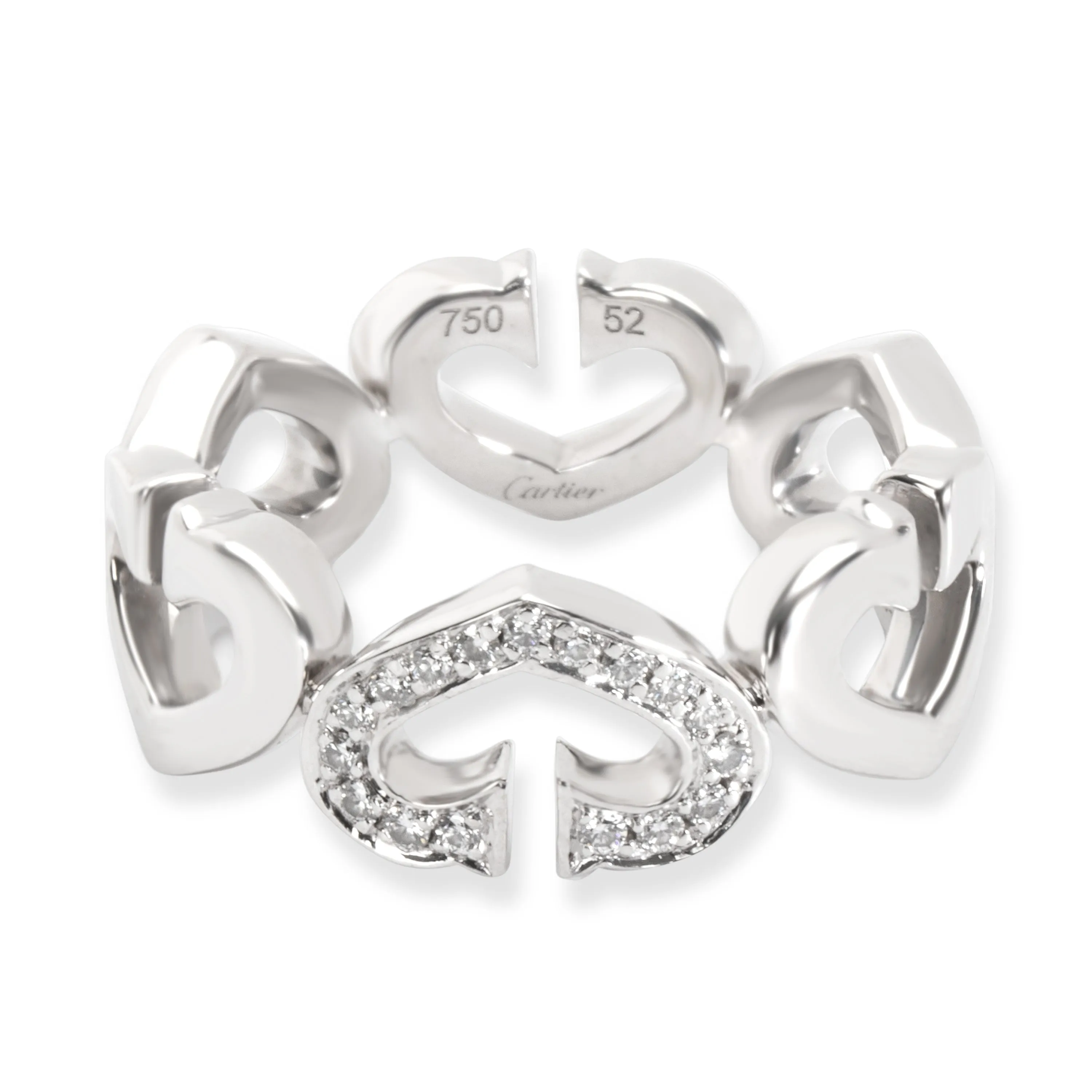Cartier C Hearts Diamond Ring in 18K White Gold (Size 52) 0.10 ctw