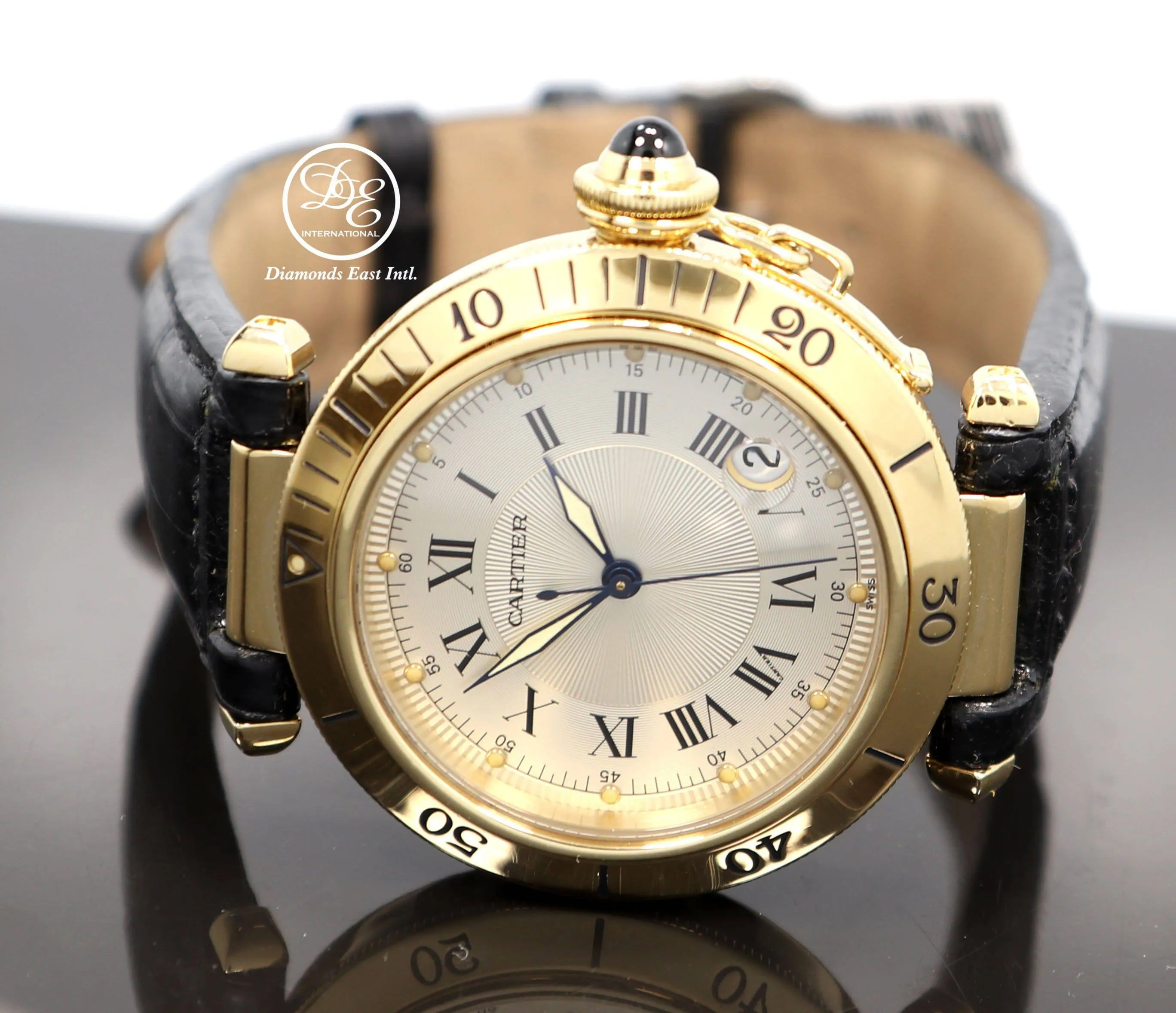Cartier Pasha 1027 18K Yellow Gold 38mm Automatic On Leather Watch