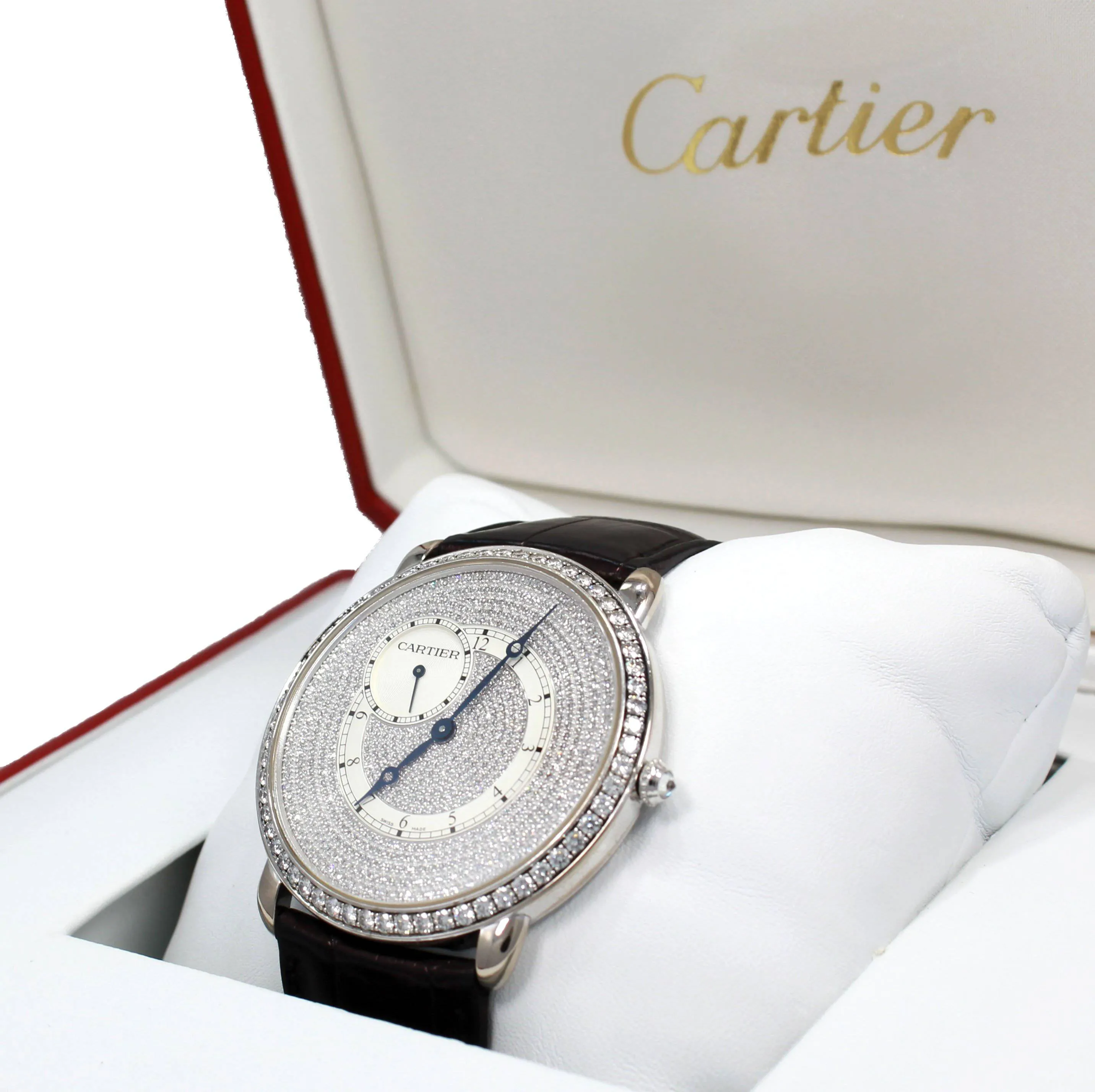 Cartier Ronde Louis WR007003 18K White Gold 42mm Fact Diamonds BOX/PAPERS
