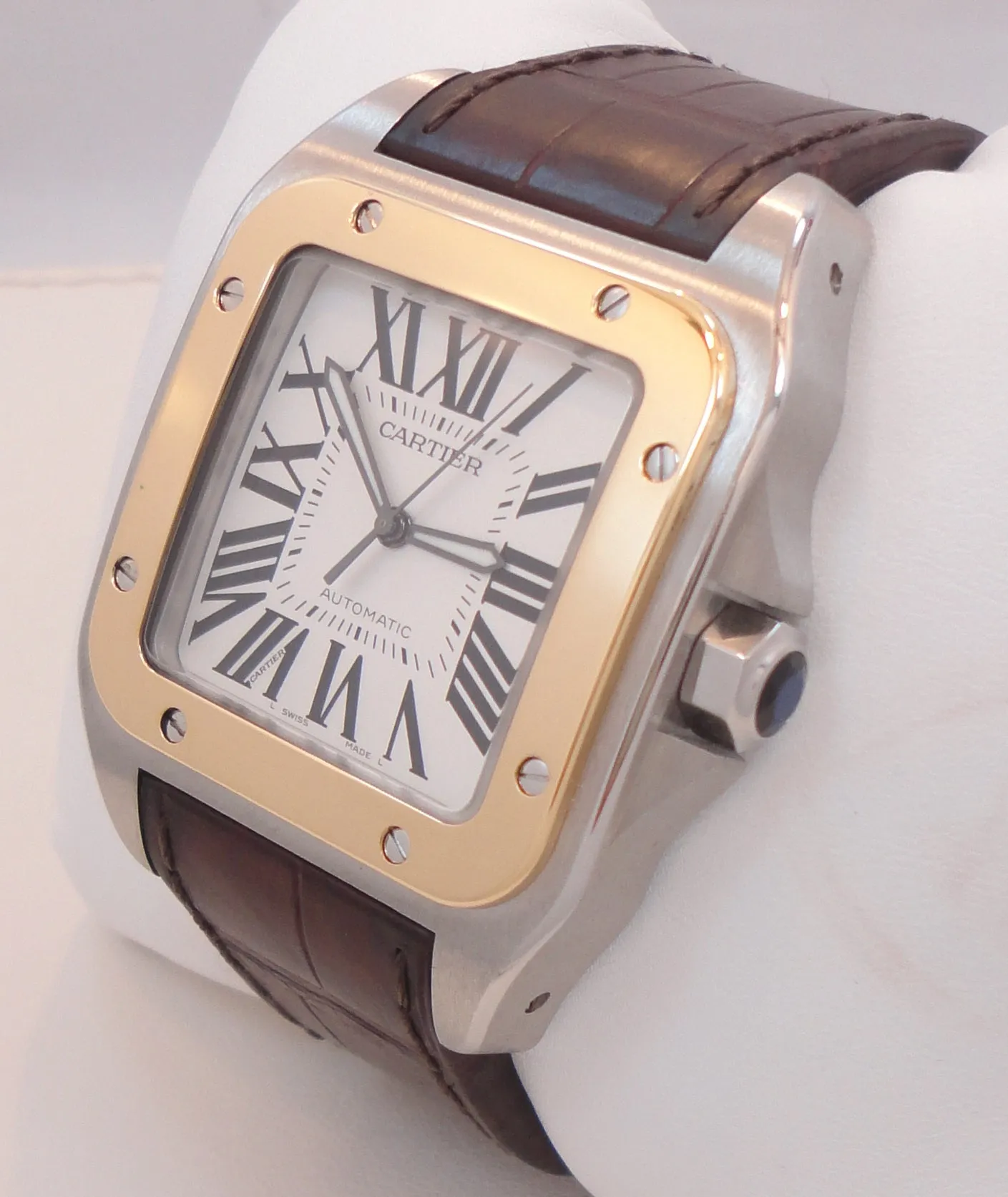 Cartier Santos 100 2656 W20072X7 Automatic 18K Yellow Gold Stainless Steel Watch