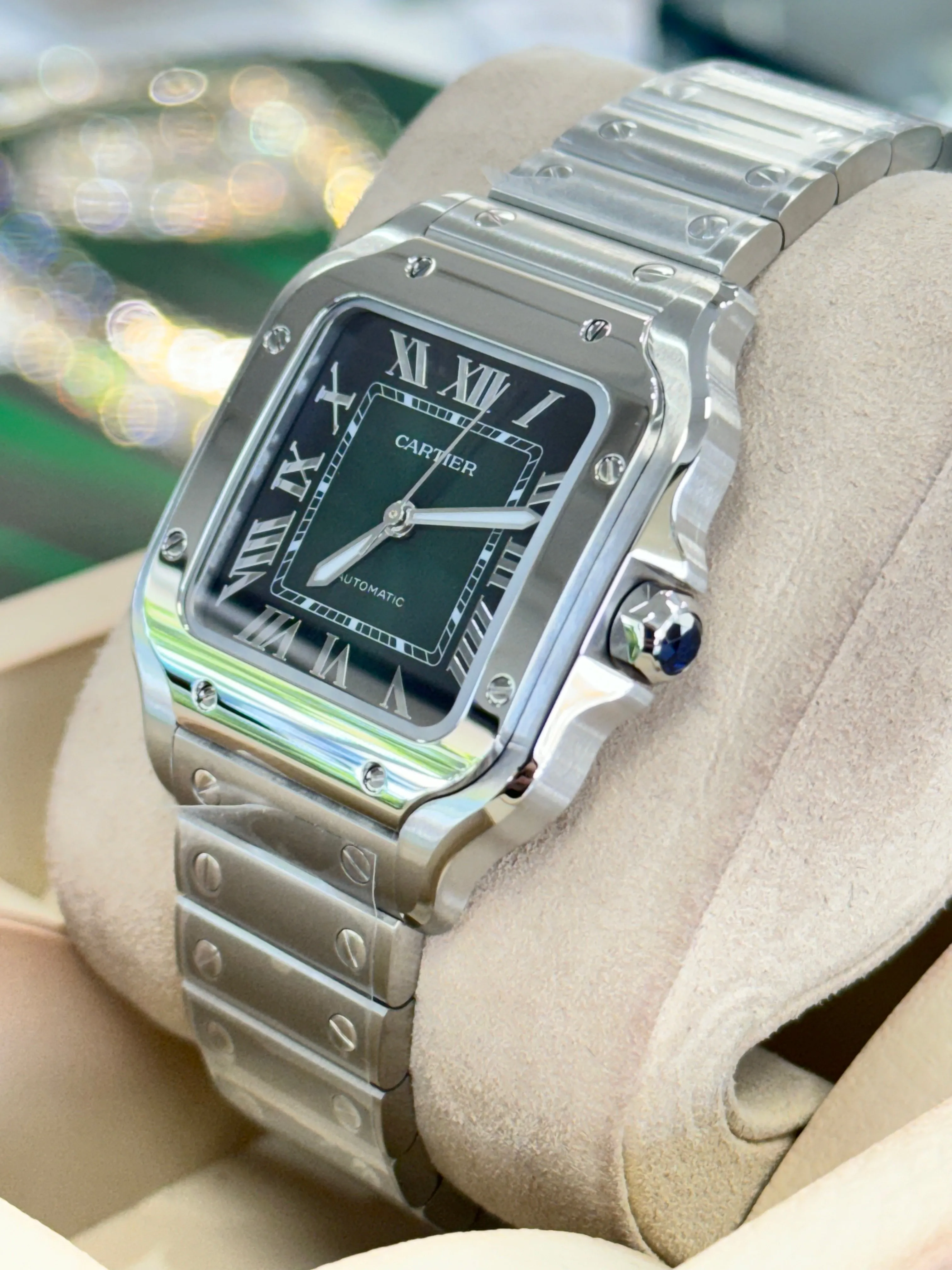 Cartier Santos WSSA0061 Medium Size Green Dial Box and Papers UNWORN