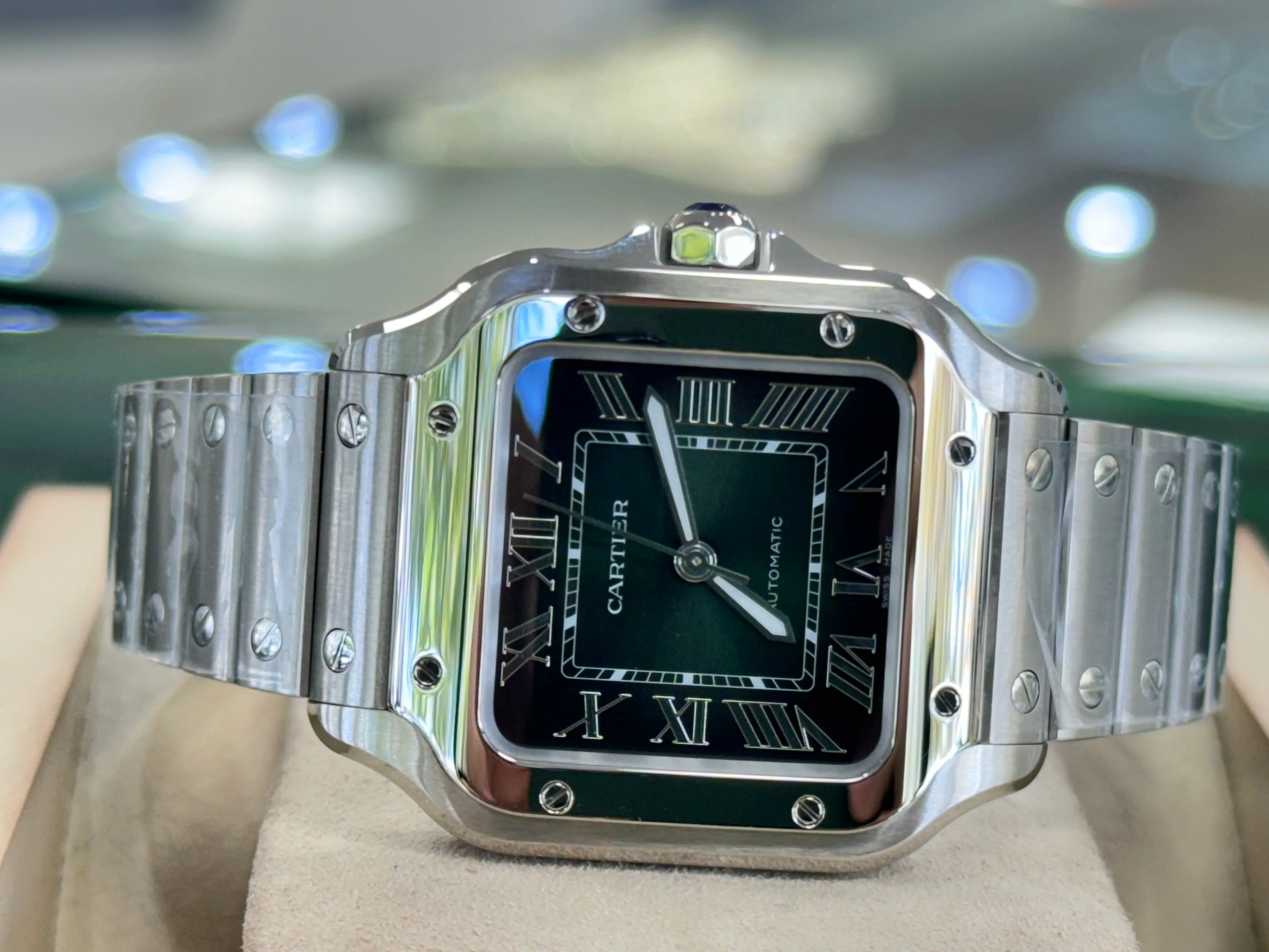 Cartier Santos WSSA0061 Medium Size Green Dial Box and Papers UNWORN