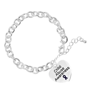 Child Abuse Heart Charm Chunky Link Style Bracelets