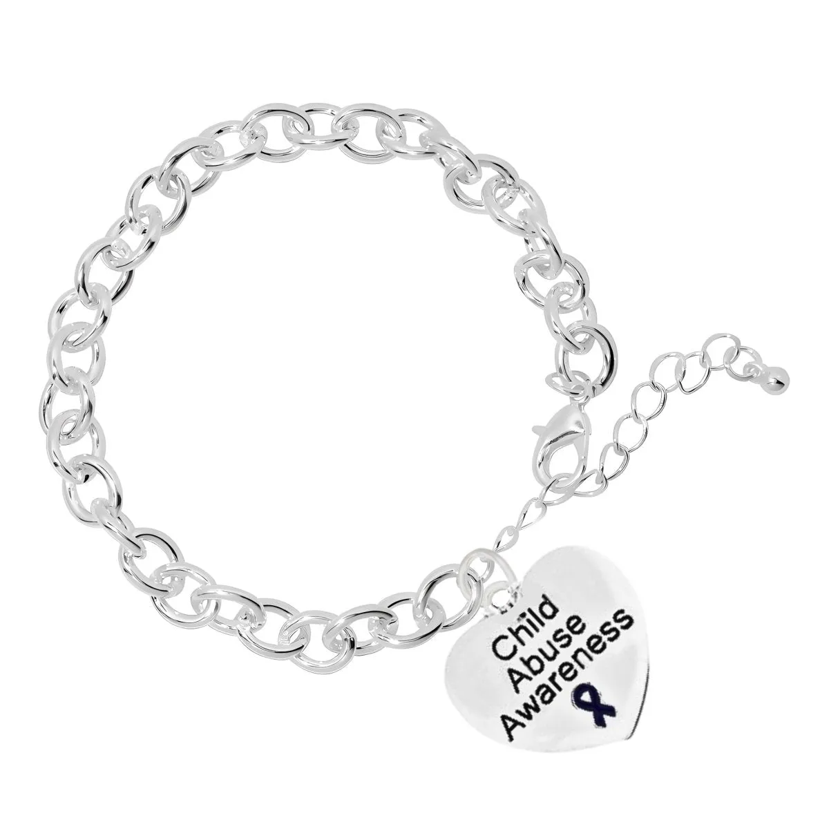 Child Abuse Heart Charm Chunky Link Style Bracelets