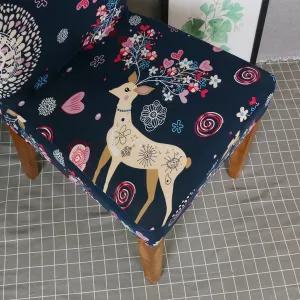 Christmas Elk Printed Stretch Seat Chair Cover Elastic Slipcover Home Decor