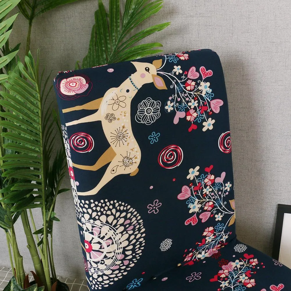 Christmas Elk Printed Stretch Seat Chair Cover Elastic Slipcover Home Decor