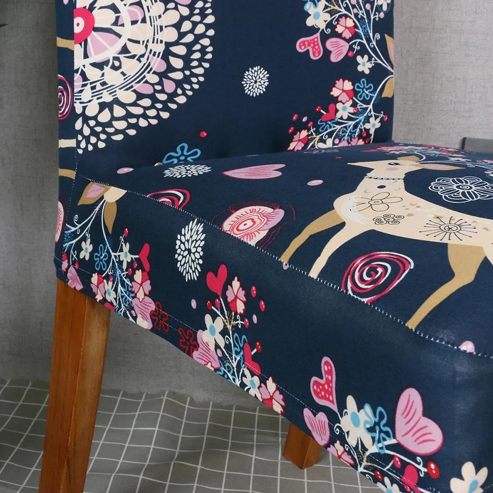 Christmas Elk Printed Stretch Seat Chair Cover Elastic Slipcover Home Decor