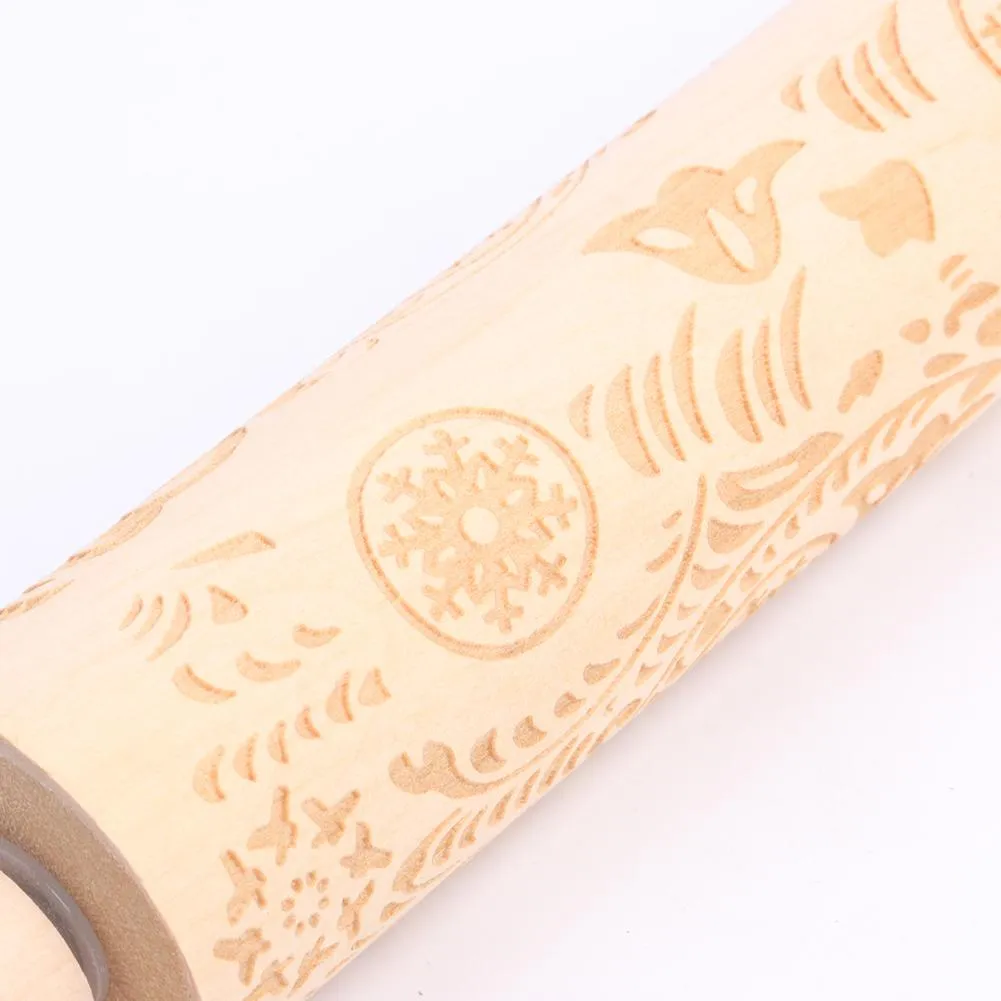 Christmas Embossing Rolling Pin Baking Cookies Dough Cake Engraved Roller