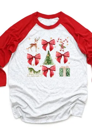 Christmas Red Bow Deer Green Present Raglan