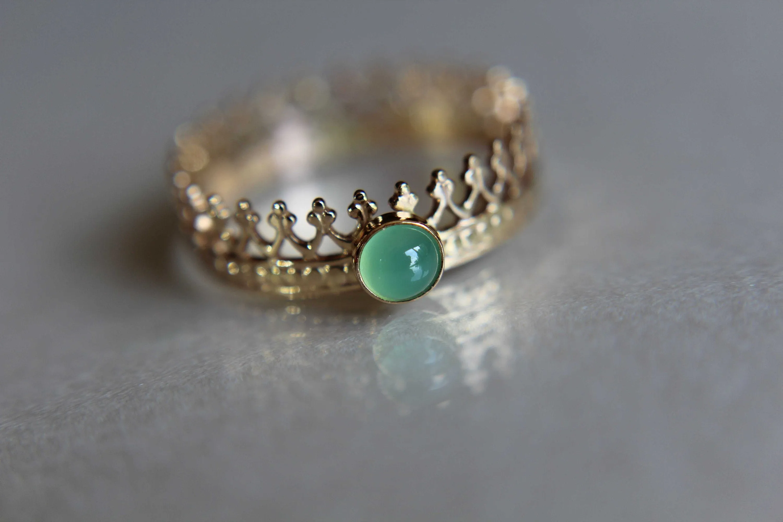 Crown Ring, Wedding Band, Engagement Ring, Princess Ring, Promise Ring, Simple Gift, Chrysoprase Crown Ring, Genuine Gemstone, Gift