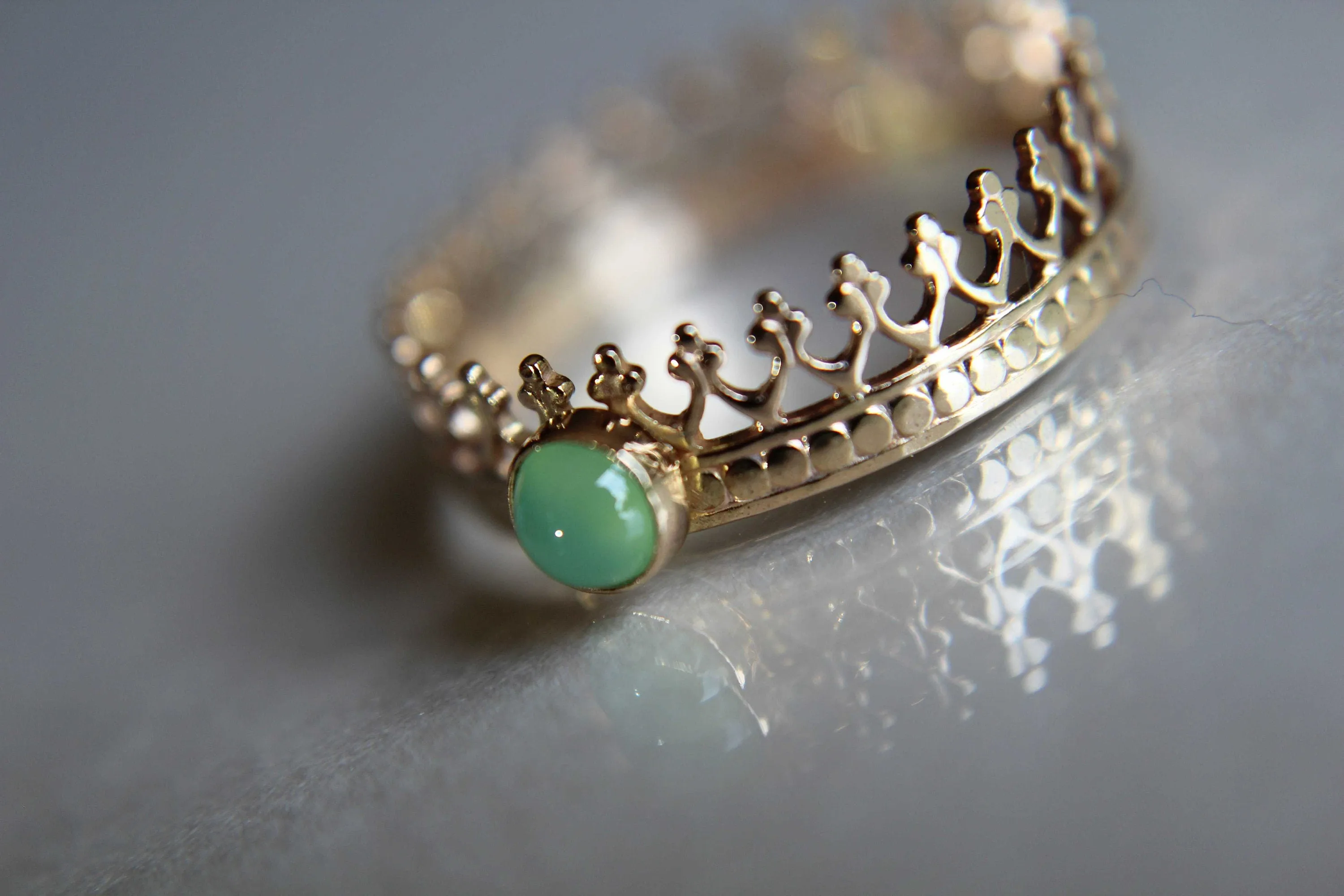 Crown Ring, Wedding Band, Engagement Ring, Princess Ring, Promise Ring, Simple Gift, Chrysoprase Crown Ring, Genuine Gemstone, Gift