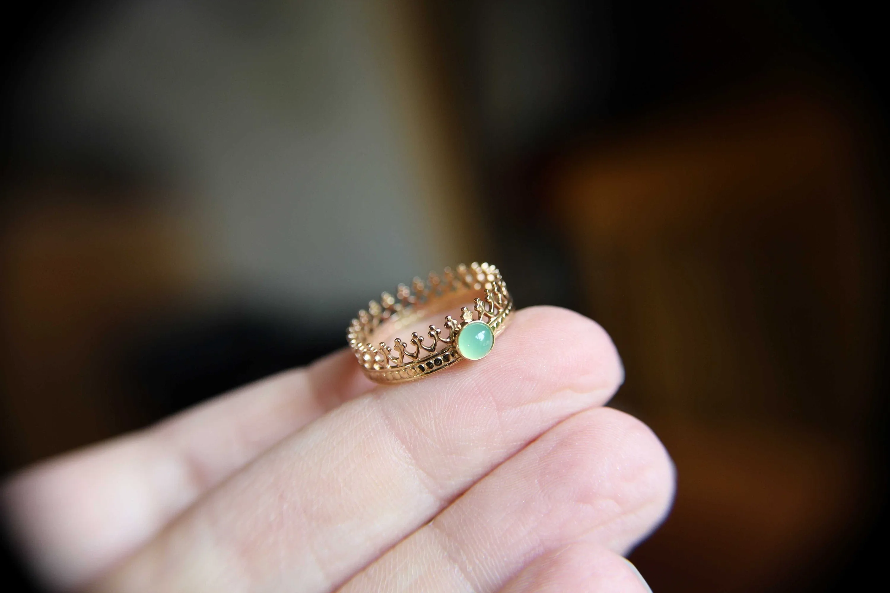 Crown Ring, Wedding Band, Engagement Ring, Princess Ring, Promise Ring, Simple Gift, Chrysoprase Crown Ring, Genuine Gemstone, Gift