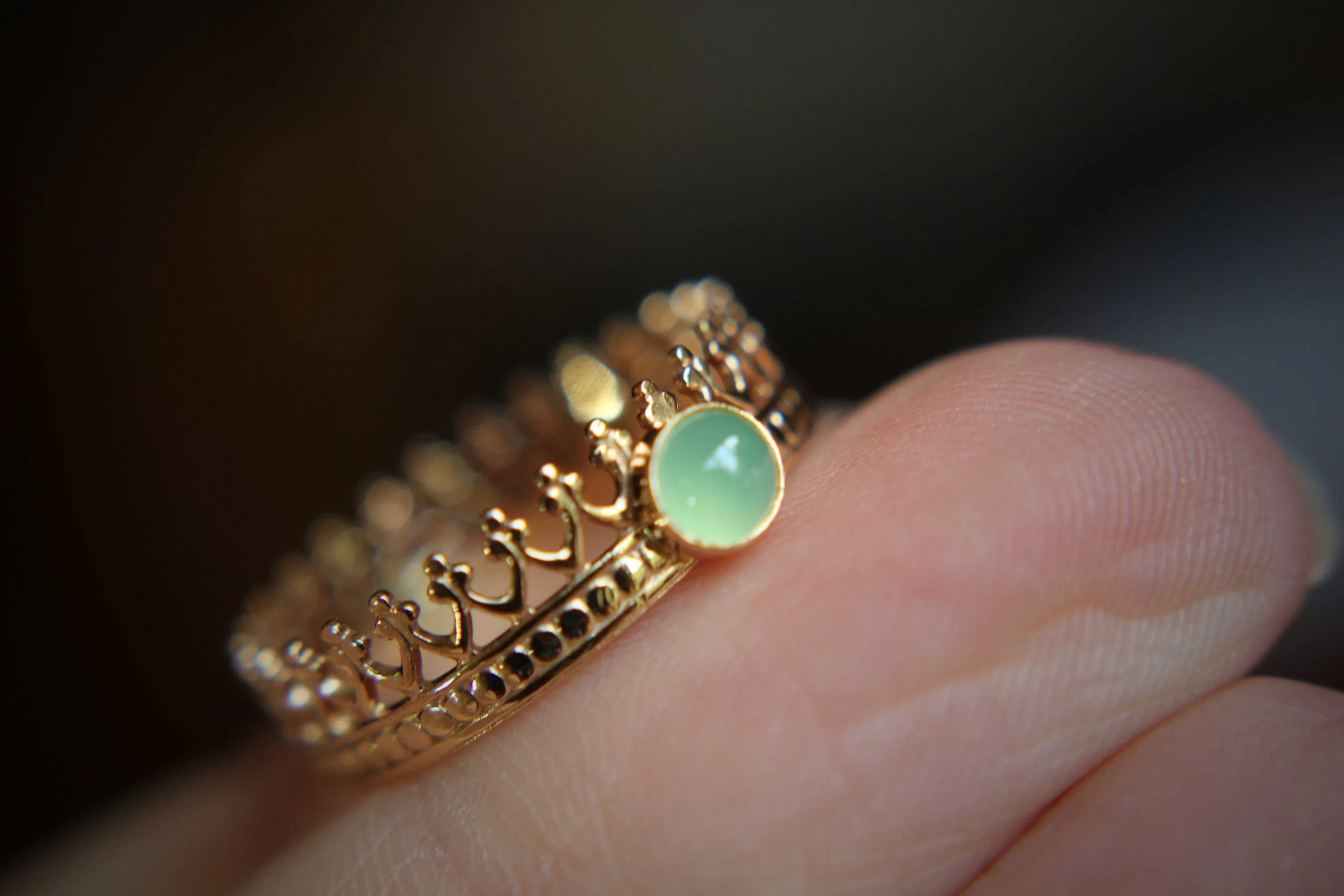 Crown Ring, Wedding Band, Engagement Ring, Princess Ring, Promise Ring, Simple Gift, Chrysoprase Crown Ring, Genuine Gemstone, Gift