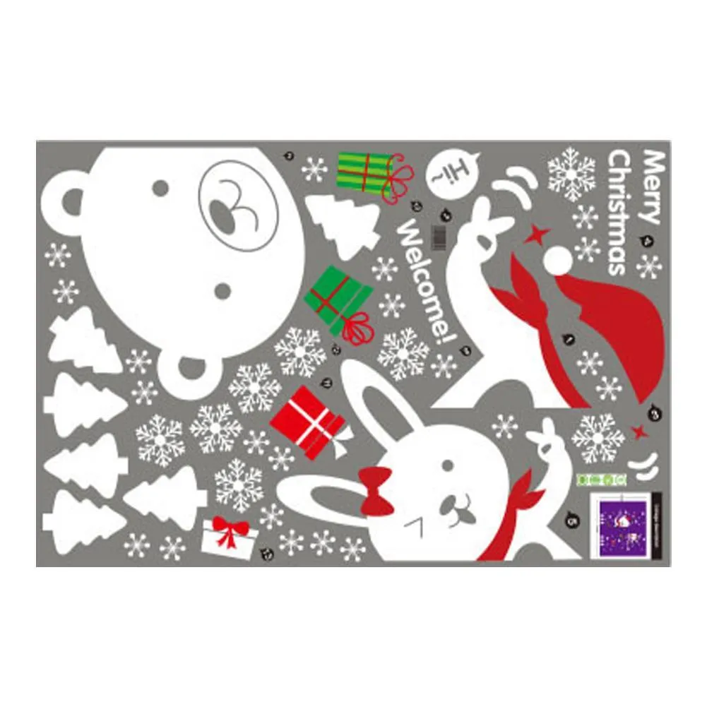 DIY Merry Christmas Wall Stickers Rabbit Bear Window Glass Festival Decals