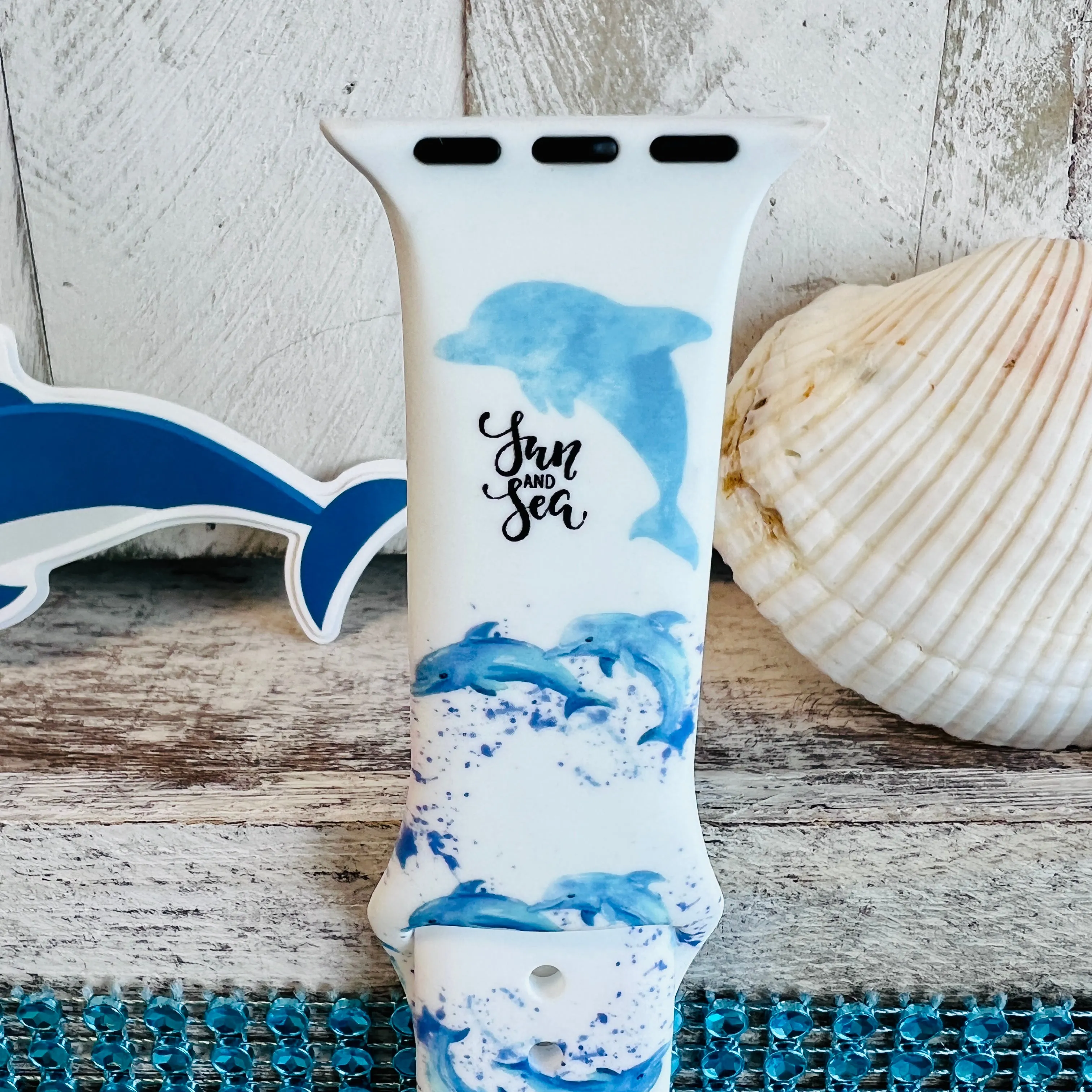 Dolphin Vibes Print Silicone Band For Apple Watch