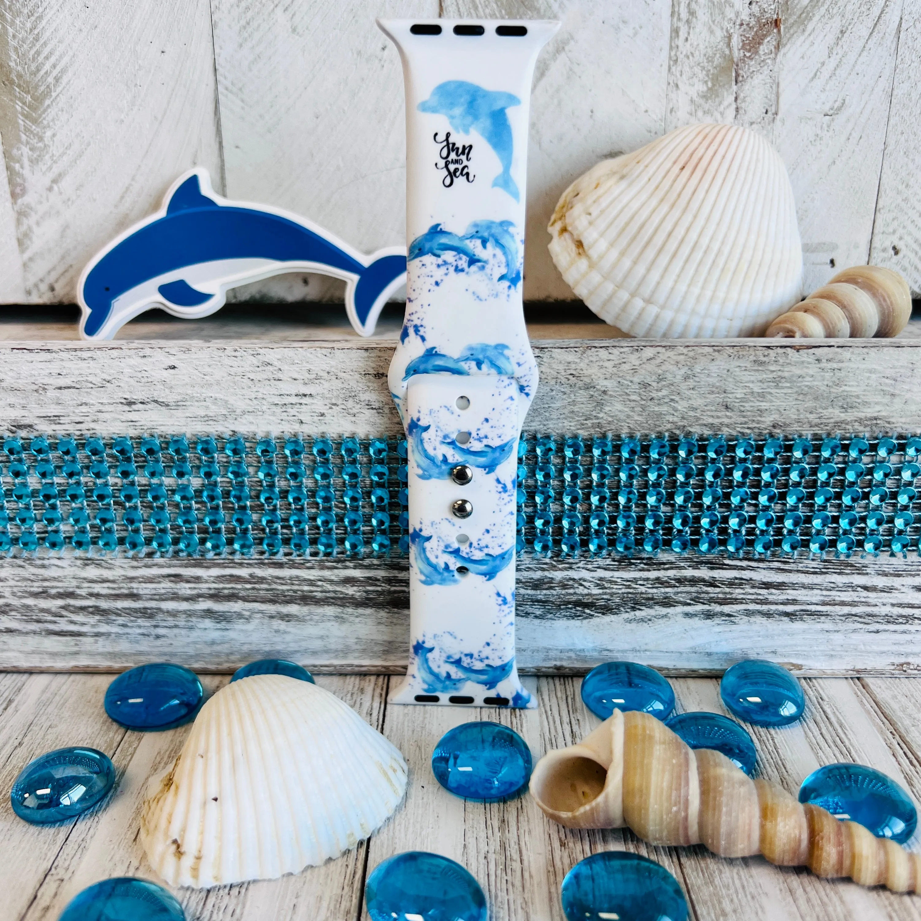 Dolphin Vibes Print Silicone Band For Apple Watch