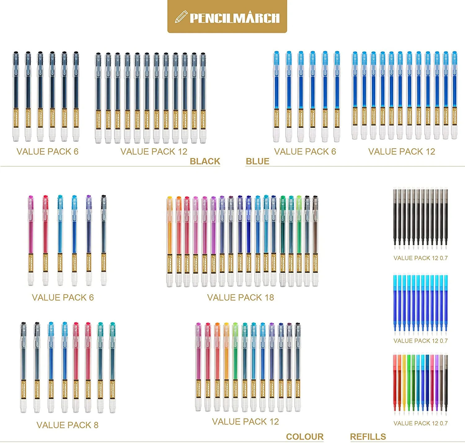 Erasable Rollerball Pens 0.7mm - 8 Assorted Colours
