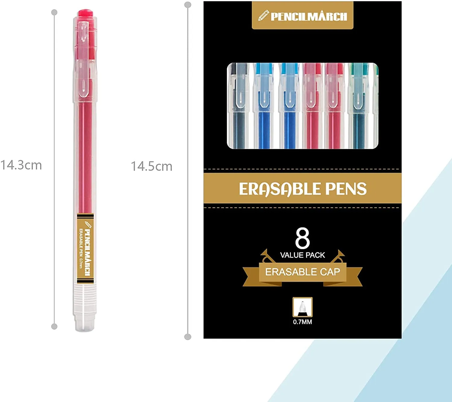 Erasable Rollerball Pens 0.7mm - 8 Assorted Colours