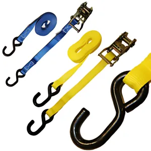 FT Black Cargo Control Strap with Black Vinyl S-Hook and Short Ratchet Tail