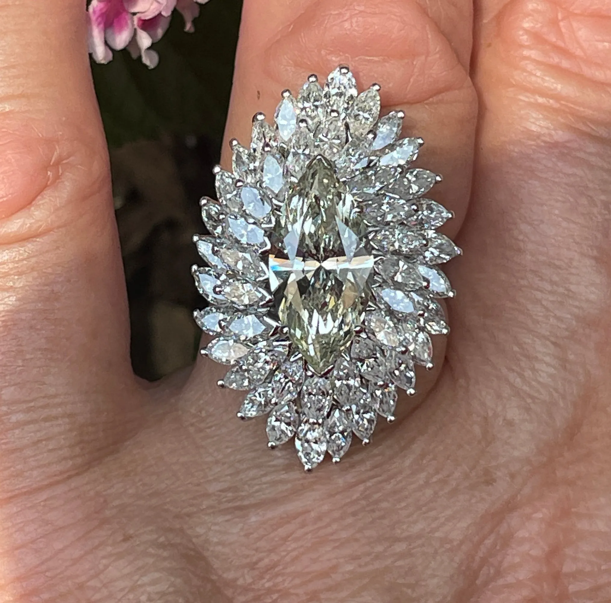 GIA 9.80ctw A Breathtaking Circa 1960s Estate "BALLERINA" Marquise Diamond Cocktail Ring by Palais