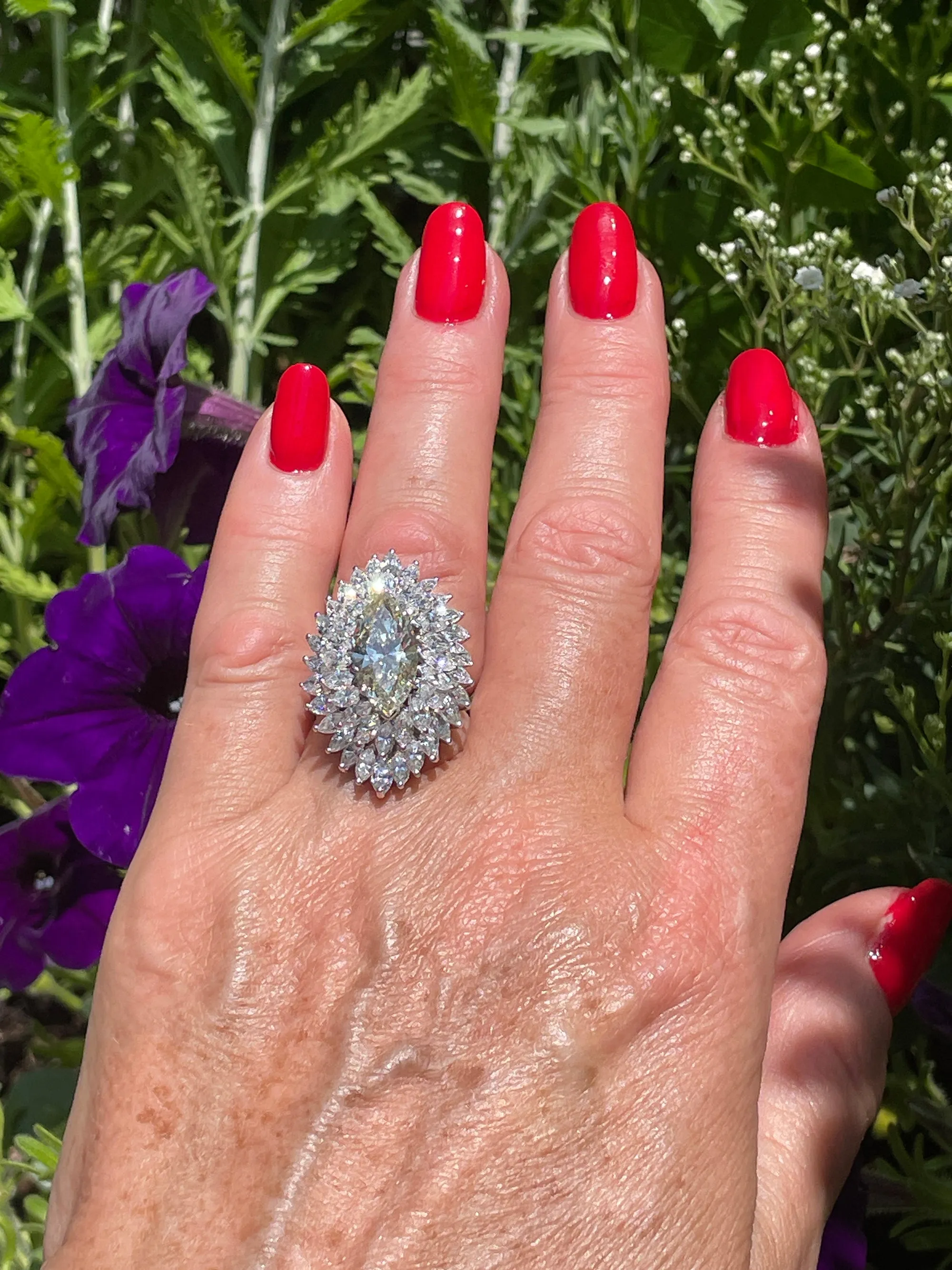 GIA 9.80ctw A Breathtaking Circa 1960s Estate "BALLERINA" Marquise Diamond Cocktail Ring by Palais