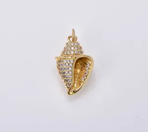 Gold Filled Conch Sea Shell  Beach Pave Charm Pendant CP1895