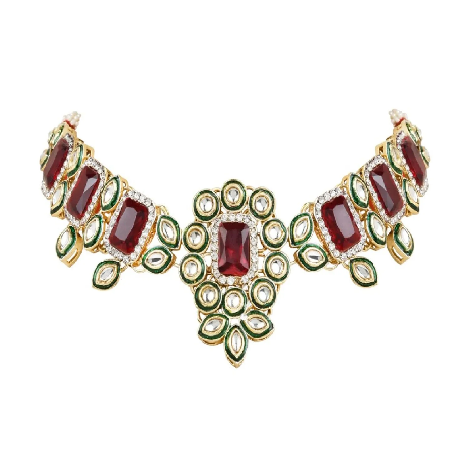 Gold Plated Traditional Kundan & Stone Studded Choker Necklace Jewellery with Earrings & Maang Tikka Set for Women