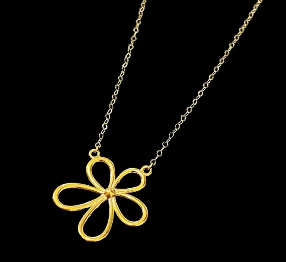 #GOLD2024 | 18K Golden Big Flower Necklace Classic Chain 16-18”