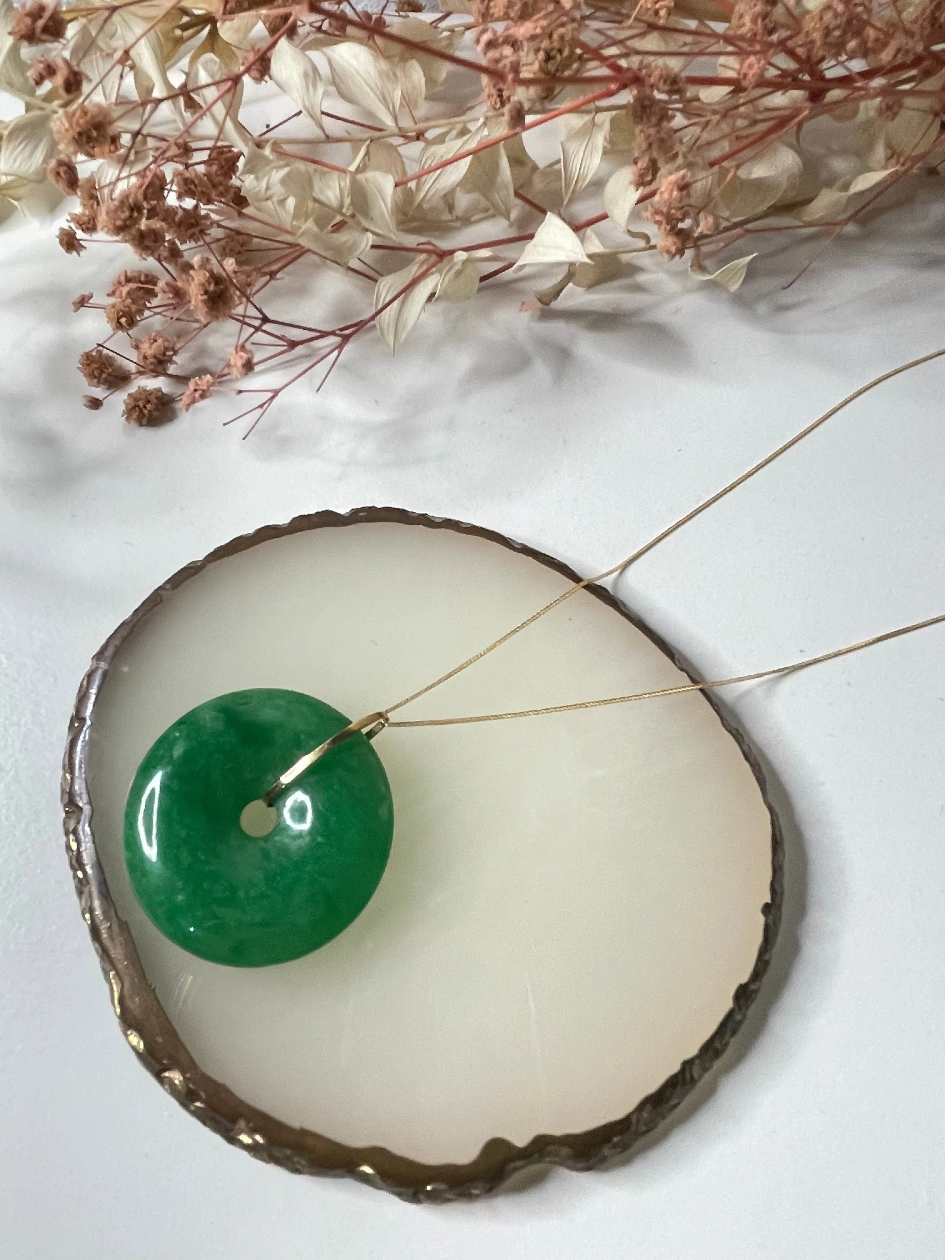 #GOLD2024 | 18K Golden Big Jade Necklace Foxtail Chain 18”