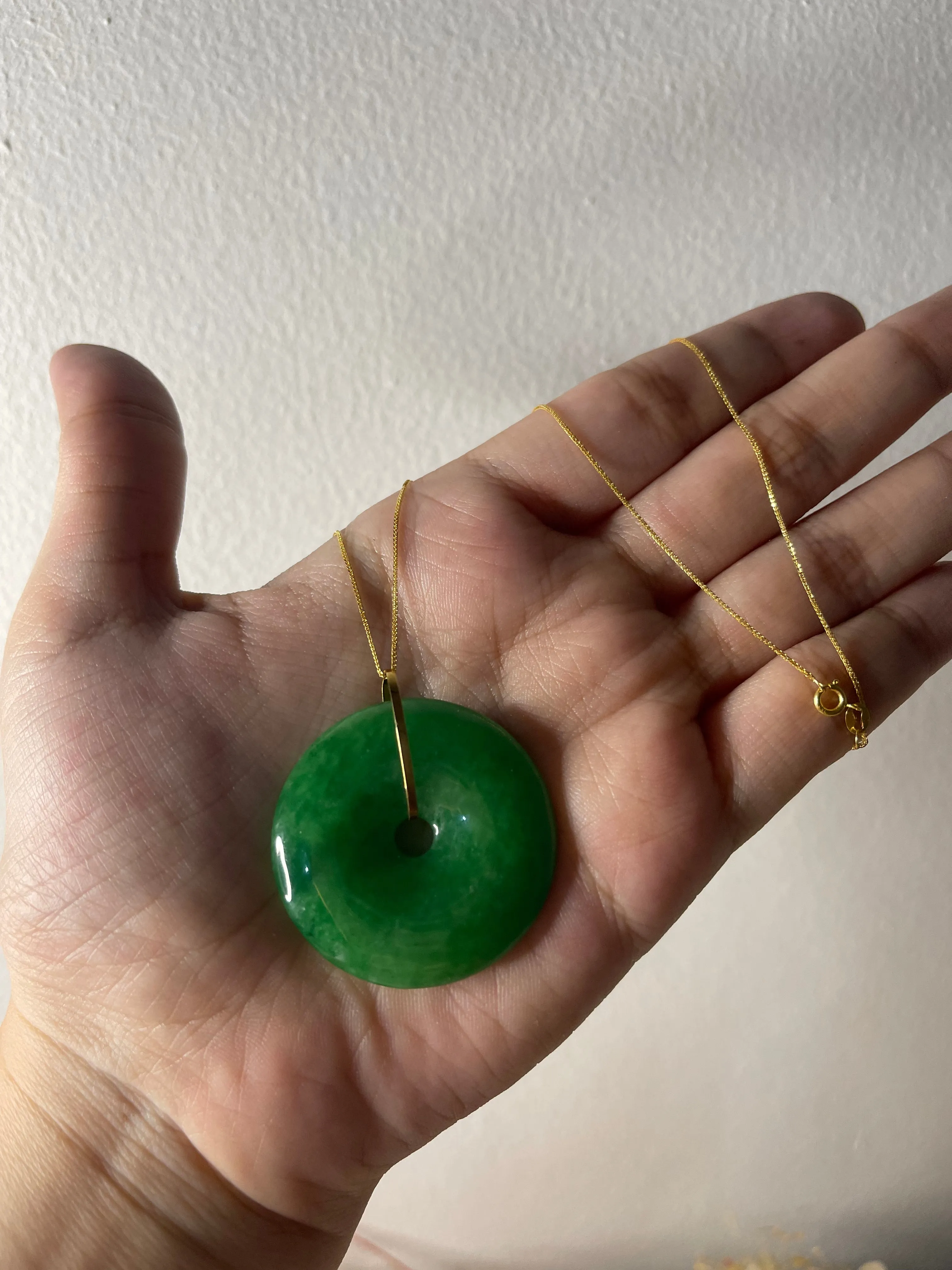 #GOLD2024 | 18K Golden Big Jade Necklace Foxtail Chain 18”