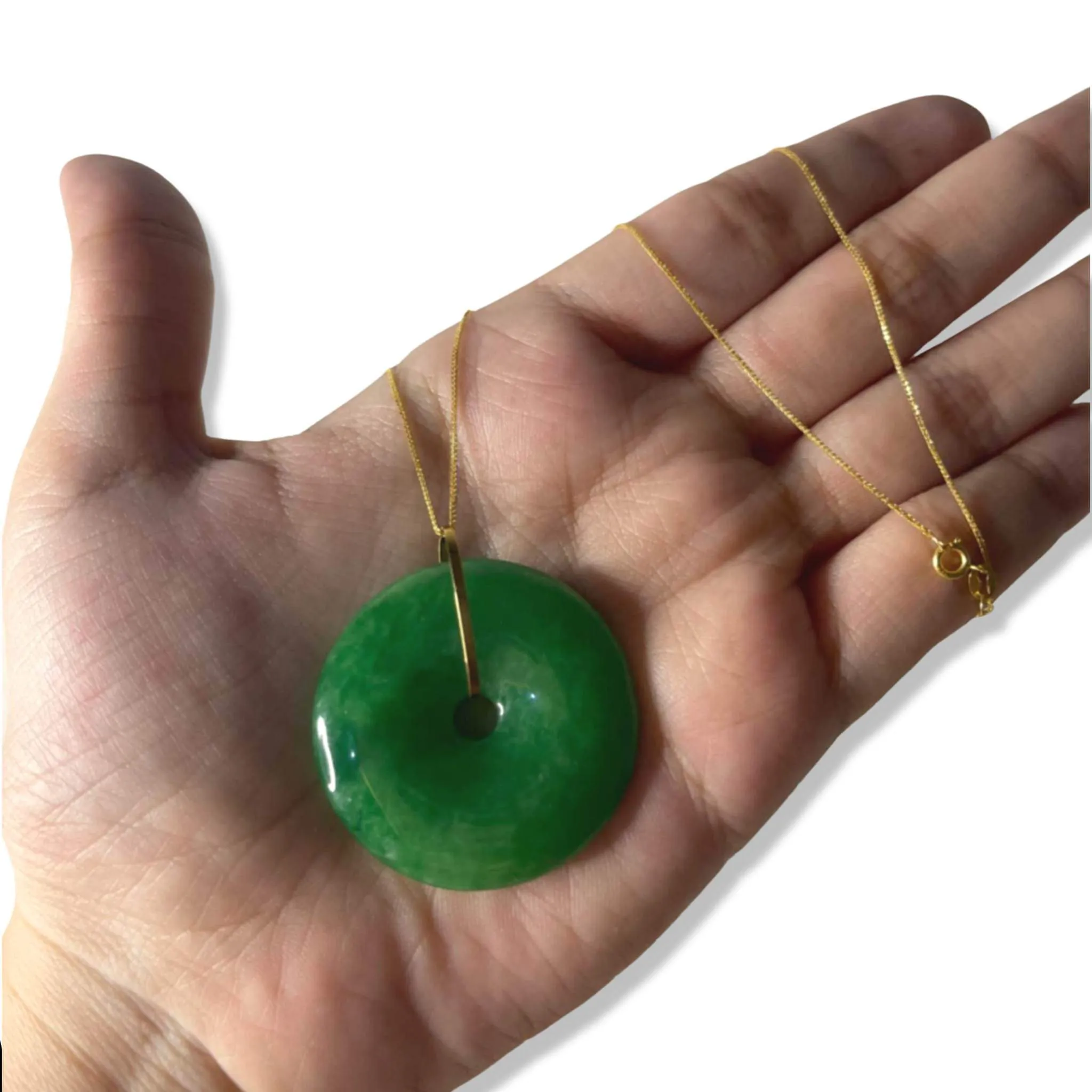 #GOLD2024 | 18K Golden Big Jade Necklace Foxtail Chain 18”