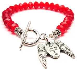 Guardian Angle Protect My Husband Crystal Beaded Toggle Style Bracelet