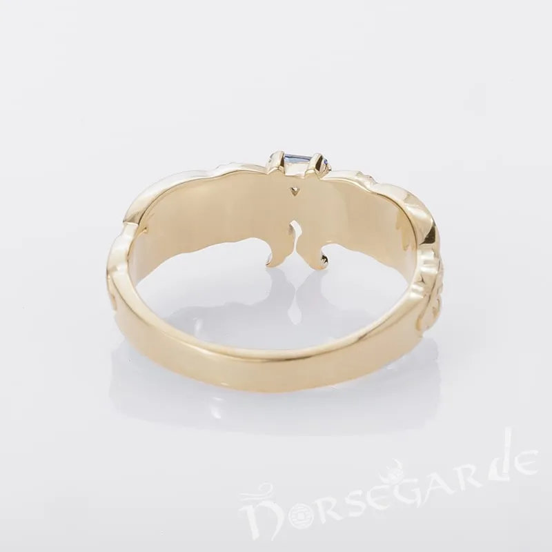 Handcrafted Celtic Ravens Gemmed Band - Gold with Gem