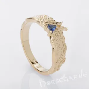 Handcrafted Celtic Ravens Gemmed Band - Gold with Gem